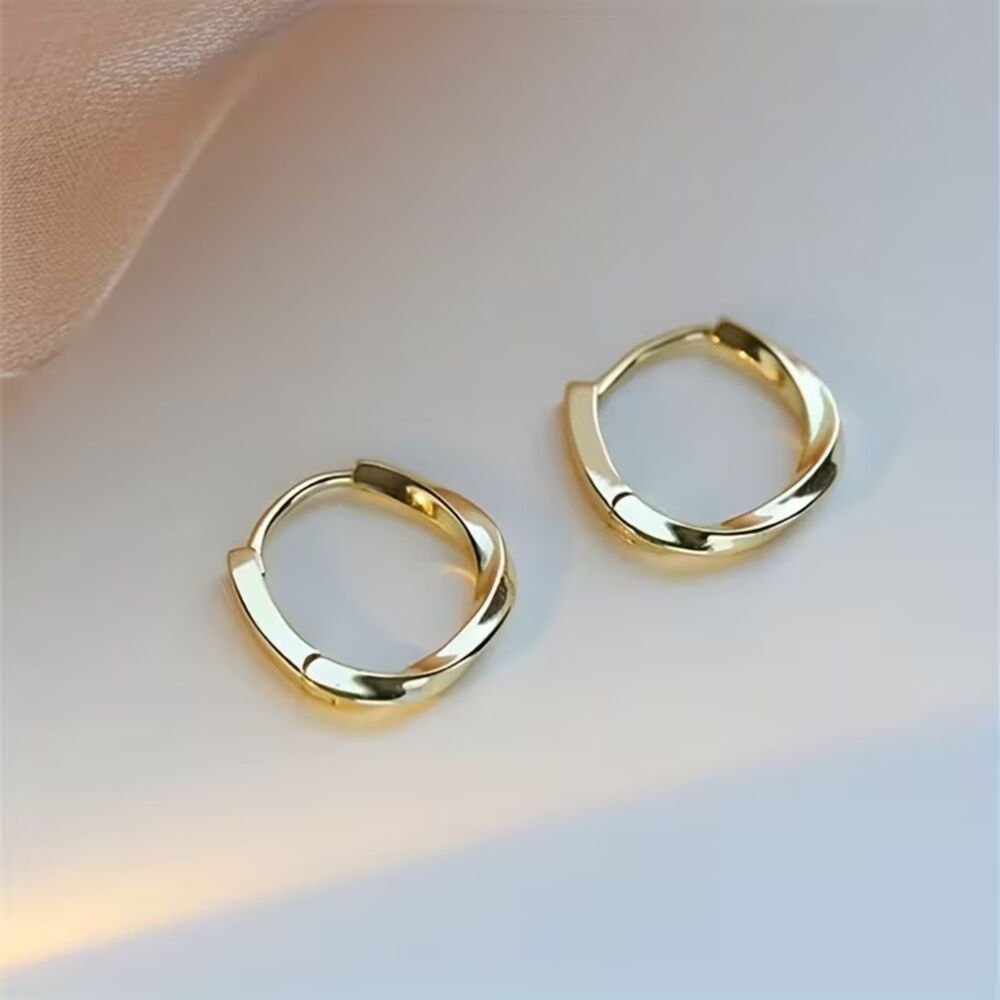 Yellow Gold Plated Twist Huggie Hoop Earrings Elegant Lightweight Secure Layer